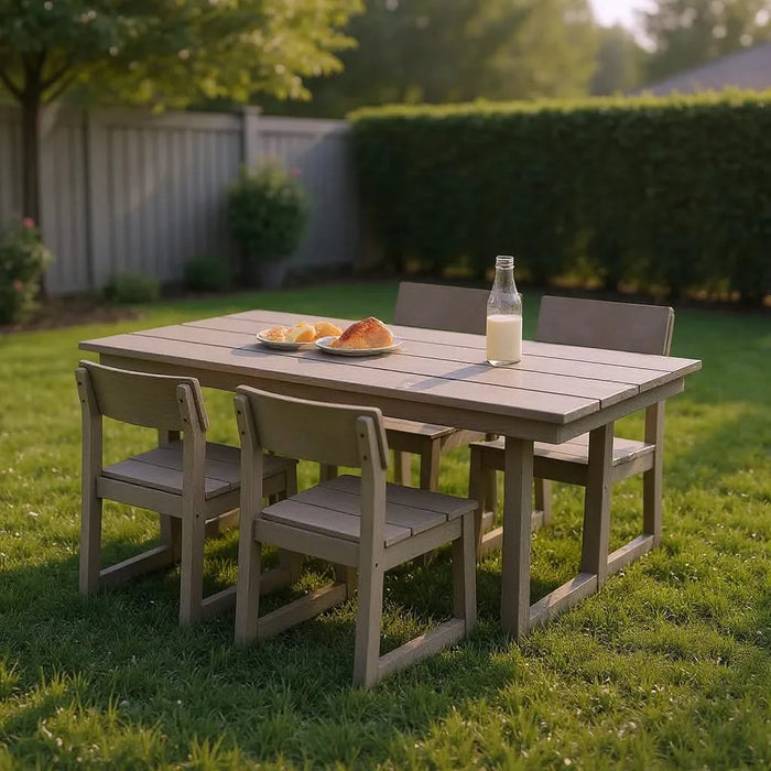 5-Piece HDPE Outdoor Dining Set for 4 – Weather-Resistant Patio Table and Chairs with Umbrella Hole, Antique Dark Oak Furniture for Backyard, Garden, Lawn, or Poolside Default -DTYStore