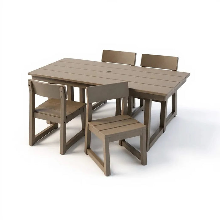 5-Piece HDPE Outdoor Dining Set for 4 – Weather-Resistant Patio Table and Chairs with Umbrella Hole, Antique Dark Oak Furniture for Backyard, Garden, Lawn, or Poolside Default -DTYStore