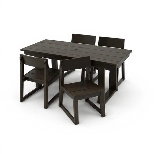 5-Piece HDPE Outdoor Dining Set for 4 – Weather-Resistant Patio Table and Chairs with Umbrella Hole, Black Furniture for Backyard, Garden, Lawn, or Poolside Default -DTYStore