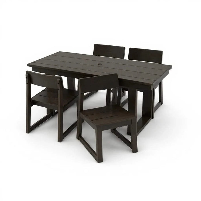 5-Piece HDPE Outdoor Dining Set for 4 – Weather-Resistant Patio Table and Chairs with Umbrella Hole, Black Furniture for Backyard, Garden, Lawn, or Poolside Default -DTYStore