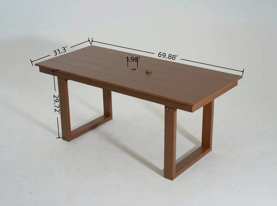 5-Piece HDPE Outdoor Dining Set for 4 – Weather-Resistant Patio Table and Chairs with Umbrella Hole, Brown Furniture for Backyard, Garden, Lawn, or Poolside Default -DTYStore