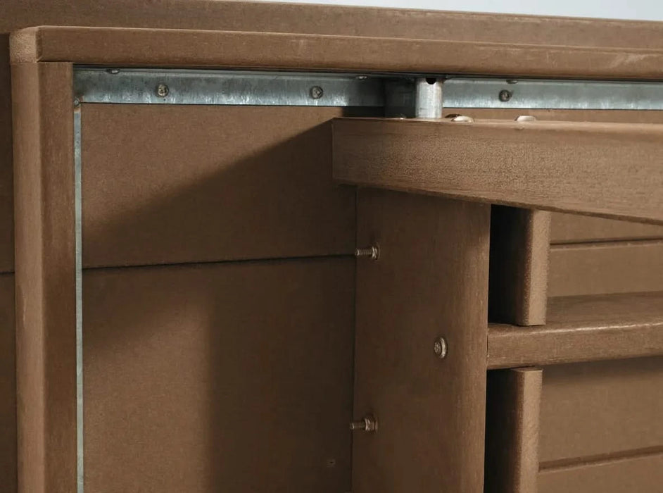 5-Piece HDPE Outdoor Dining Set for 4 – Weather-Resistant Patio Table and Chairs with Umbrella Hole, Brown Furniture for Backyard, Garden, Lawn, or Poolside Default -DTYStore