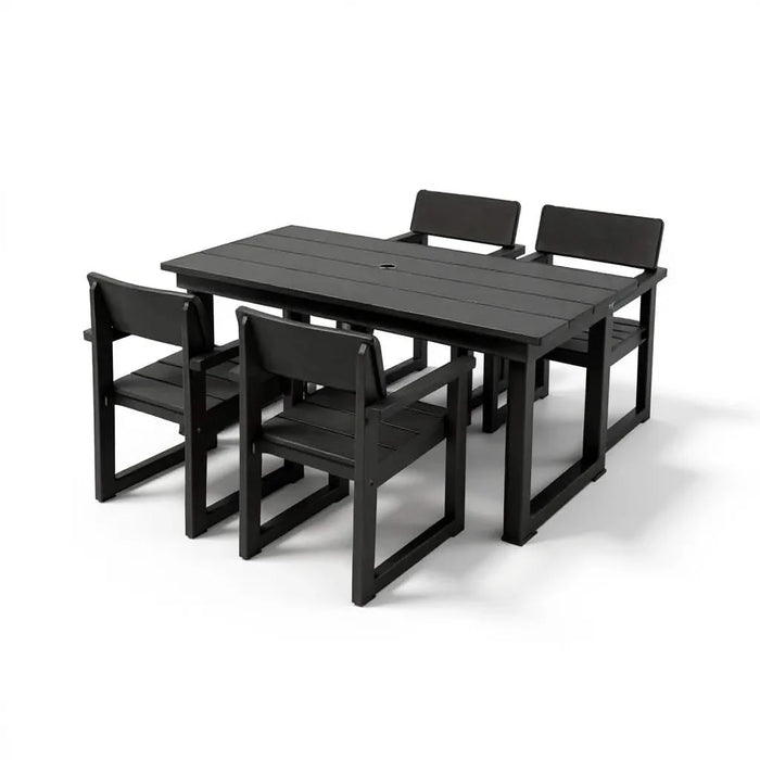 5-Piece HDPE Outdoor Dining Set for 4 – Weather-Resistant Patio Table with Umbrella Hole and 4 Armrest Chairs, Durable Garden Furniture for Backyard, Lawn, Deck, or Poolside (Black) Default -DTYStore