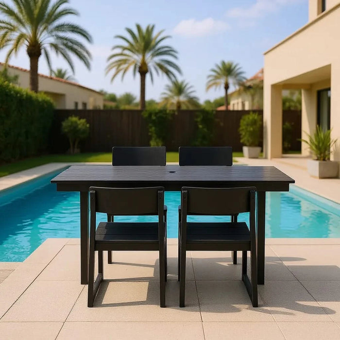 5-Piece HDPE Outdoor Dining Set for 4 – Weather-Resistant Patio Table with Umbrella Hole and 4 Armrest Chairs, Durable Garden Furniture for Backyard, Lawn, Deck, or Poolside (Black) Default -DTYStore