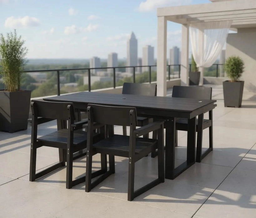 5-Piece HDPE Outdoor Dining Set for 4 – Weather-Resistant Patio Table with Umbrella Hole and 4 Armrest Chairs, Durable Garden Furniture for Backyard, Lawn, Deck, or Poolside (Black) Default -DTYStore