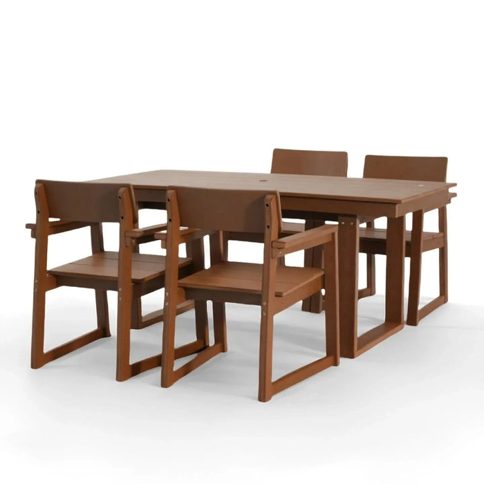 5-Piece HDPE Outdoor Dining Set for 4 – Weather-Resistant Patio Table with Umbrella Hole and 4 Armrest Chairs, Durable Garden Furniture for Backyard, Lawn, Deck, or Poolside (Brown) Default -DTYStore