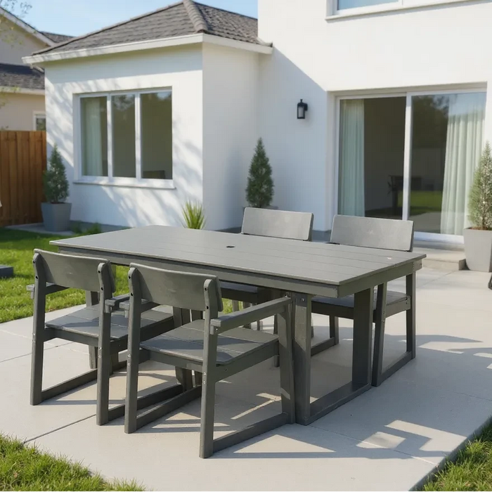 5-Piece HDPE Outdoor Dining Set for 4 – Weather-Resistant Patio Table with Umbrella Hole and 4 Armrest Chairs, Durable Garden Furniture for Backyard, Lawn, Deck, or Poolside (Grey) Default -DTYStore