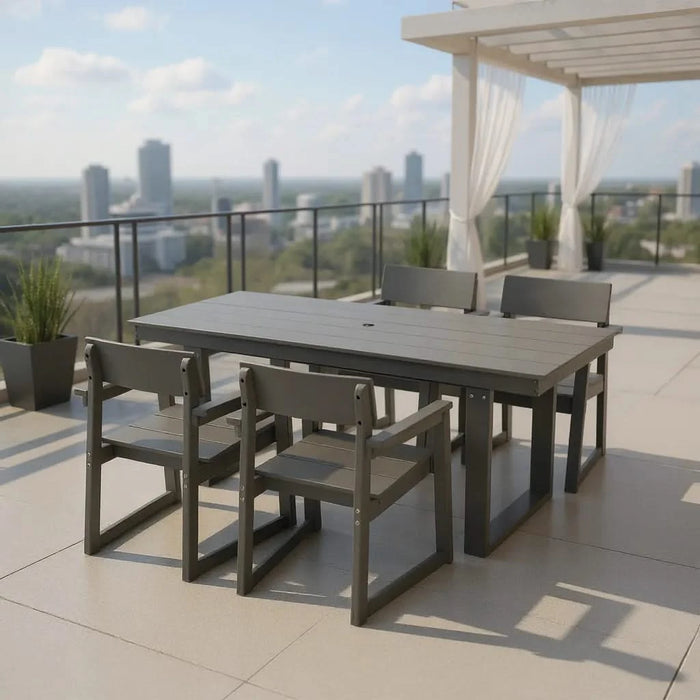 5-Piece HDPE Outdoor Dining Set for 4 – Weather-Resistant Patio Table with Umbrella Hole and 4 Armrest Chairs, Durable Garden Furniture for Backyard, Lawn, Deck, or Poolside (Grey) Default -DTYStore