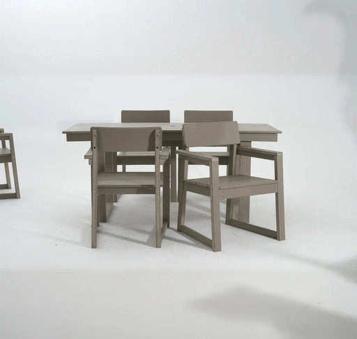 5-Piece HDPE Outdoor Dining Set for 4 – Weather-Resistant Patio Table with Umbrella Hole and 4 Armrest Chairs, Durable Garden Furniture for Backyard, Lawn, Deck, or Poolside (Wood) Default -DTYStore