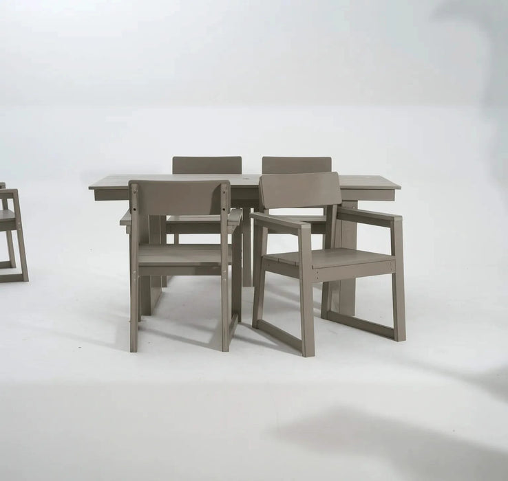 5-Piece HDPE Outdoor Dining Set for 4 – Weather-Resistant Patio Table with Umbrella Hole and 4 Armrest Chairs, Durable Garden Furniture for Backyard, Lawn, Deck, or Poolside (Wood) Default -DTYStore