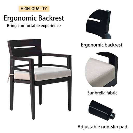 5-Piece Outdoor Patio Aluminum Furniture, Modern Dining Set, including 4 Dining Chairs Sunbrella Fabric Cushioned and 40' Square Dining Table with 2'Umbrella Hole, Ember Black Default -DTYStore