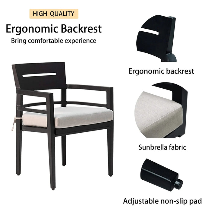 5-Piece Outdoor Patio Aluminum Furniture, Modern Dining Set, including 4 Dining Chairs Sunbrella Fabric Cushioned and 40' Square Dining Table with 2'Umbrella Hole, Ember Black Default -DTYStore