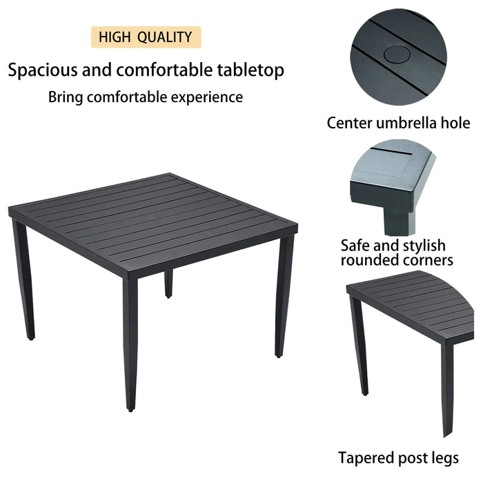 5-Piece Outdoor Patio Aluminum Furniture, Modern Dining Set, including 4 Dining Chairs Sunbrella Fabric Cushioned and 40' Square Dining Table with 2'Umbrella Hole, Ember Black Default -DTYStore