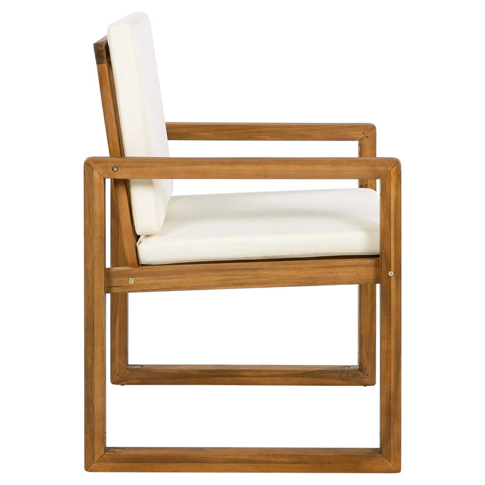 5-Piece Outdoor Patio Dining Set Acacia Wood with Four Armchairs and Table, Beige Default -DTYStore