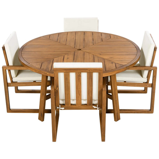 5-Piece Outdoor Patio Dining Set Acacia Wood with Four Armchairs and Table, Beige Default -DTYStore