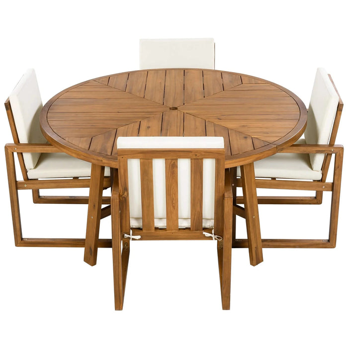 5-Piece Outdoor Patio Dining Set Acacia Wood with Four Armchairs and Table, Beige Default -DTYStore