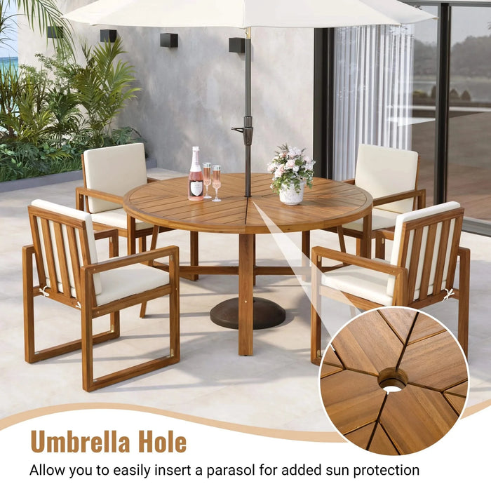 5-Piece Outdoor Patio Dining Set Acacia Wood with Four Armchairs and Table, Beige Default -DTYStore