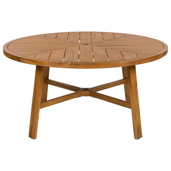 5-Piece Outdoor Patio Dining Set Acacia Wood with Four Armchairs and Table, Beige Default -DTYStore