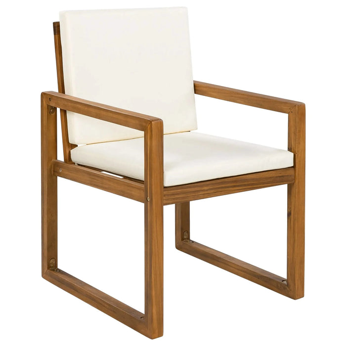 5-Piece Outdoor Patio Dining Set Acacia Wood with Four Armchairs and Table, Beige Default -DTYStore