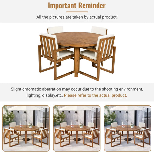 5-Piece Outdoor Patio Dining Set Acacia Wood with Four Armchairs and Table, Beige Default -DTYStore