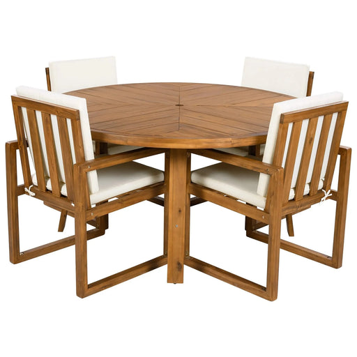 5-Piece Outdoor Patio Dining Set Acacia Wood with Four Armchairs and Table, Beige Default -DTYStore