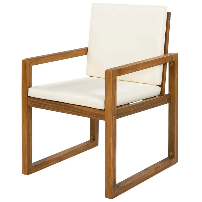 5-Piece Outdoor Patio Dining Set Acacia Wood with Four Armchairs and Table, Beige Default -DTYStore