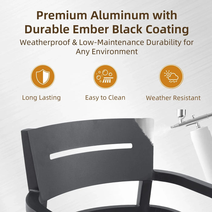 5-Piece Outdoor Pedestal Dining Set, 44' Rounded Square Sintered Stone Table with Flared Base and 4 Armchairs, Sunbrella Cushions, Rust-Free Aluminum, Weather-Resistant, for Patio or Deck Default -DTYStore