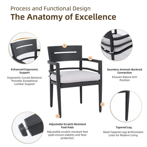 5-Piece Outdoor Pedestal Dining Set, 44' Rounded Square Sintered Stone Table with Flared Base and 4 Armchairs, Sunbrella Cushions, Rust-Free Aluminum, Weather-Resistant, for Patio or Deck Default -DTYStore