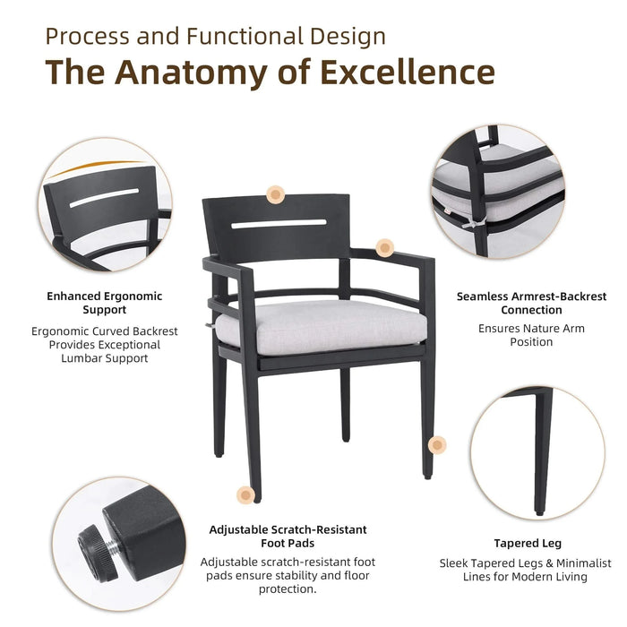 5-Piece Outdoor Pedestal Dining Set, 44' Rounded Square Sintered Stone Table with Flared Base and 4 Armchairs, Sunbrella Cushions, Rust-Free Aluminum, Weather-Resistant, for Patio or Deck Default -DTYStore