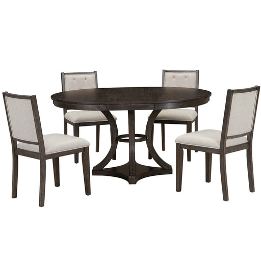 5-Piece Retro Functional Dining Table Set Extendable Round Table and 4 Upholstered Chairs for Dining Room and Living Room (Espresso) Default -DTYStore
