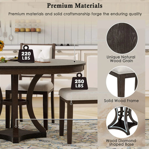 5-Piece Retro Functional Dining Table Set Extendable Round Table and 4 Upholstered Chairs for Dining Room and Living Room (Espresso) Default -DTYStore