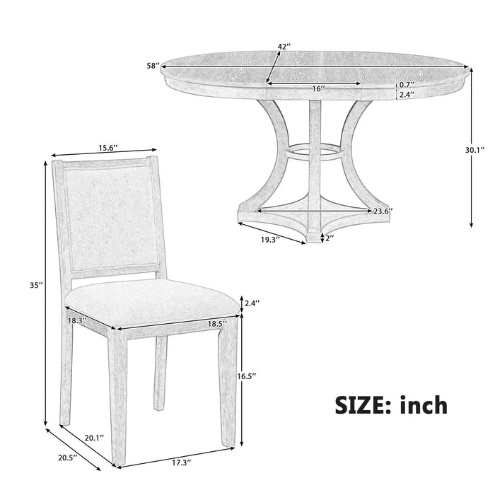 5-Piece Retro Functional Dining Table Set Extendable Round Table and 4 Upholstered Chairs for Dining Room and Living Room (Espresso) Default -DTYStore