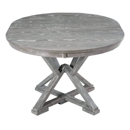 5-Piece Retro Functional Dining Table Set Extendable Round Table and 4 Upholstered Chairs for Dining Room and Living Room (Grey) Default -DTYStore