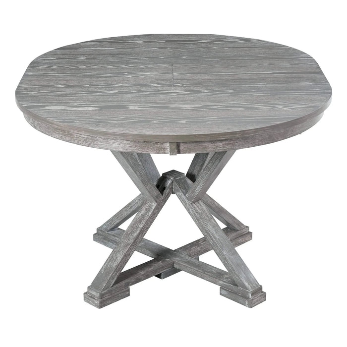 5-Piece Retro Functional Dining Table Set Extendable Round Table and 4 Upholstered Chairs for Dining Room and Living Room (Grey) Default -DTYStore