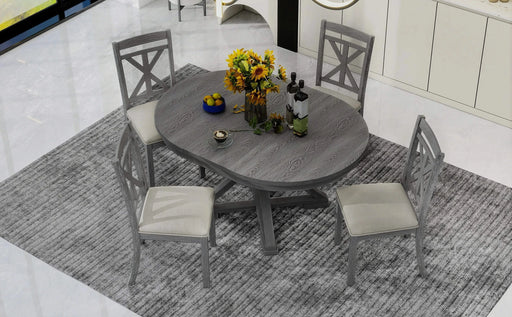 5-Piece Retro Functional Dining Table Set Extendable Round Table and 4 Upholstered Chairs for Dining Room and Living Room (Grey) Default -DTYStore