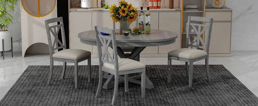 5-Piece Retro Functional Dining Table Set Extendable Round Table and 4 Upholstered Chairs for Dining Room and Living Room (Grey) Default -DTYStore