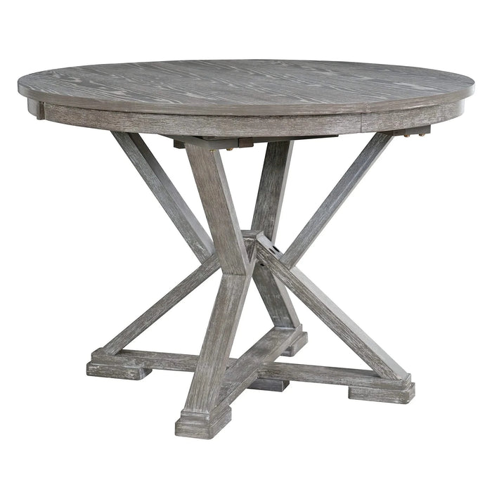 5-Piece Retro Functional Dining Table Set Extendable Round Table and 4 Upholstered Chairs for Dining Room and Living Room (Grey) Default -DTYStore