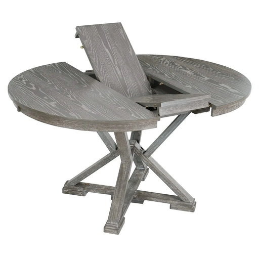 5-Piece Retro Functional Dining Table Set Extendable Round Table and 4 Upholstered Chairs for Dining Room and Living Room (Grey) Default -DTYStore