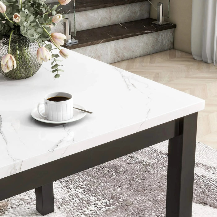 5-piece Counter Height Dining Table Set with One Faux Marble Top Dining Table and Four Velvet-Upholstered Chairs,Grey Default -DTYStore