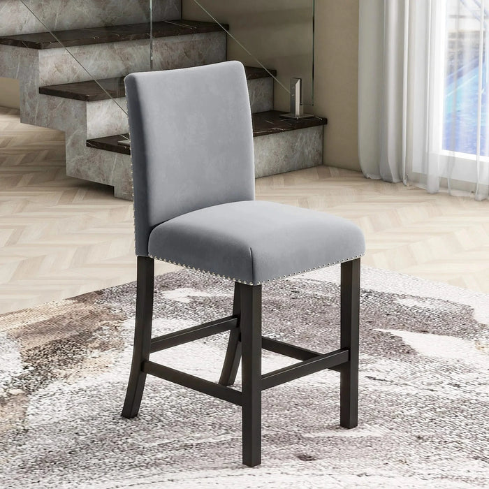 5-piece Counter Height Dining Table Set with One Faux Marble Top Dining Table and Four Velvet-Upholstered Chairs,Grey Default -DTYStore