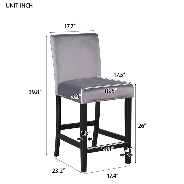 5-piece Counter Height Dining Table Set with One Faux Marble Top Dining Table and Four Velvet-Upholstered Chairs,Grey Default -DTYStore