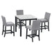 5-piece Counter Height Dining Table Set with One Faux Marble Top Dining Table and Four Velvet-Upholstered Chairs,Grey Default -DTYStore