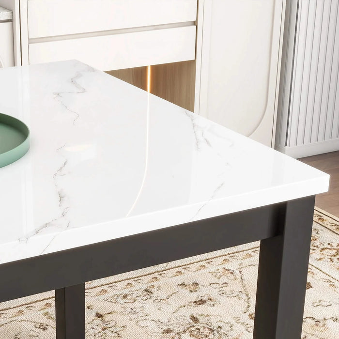 5-piece Counter Height Dining Table Set with One Faux Marble Top Dining Table and Four Velvet-Upholstered Chairs,Grey Default -DTYStore