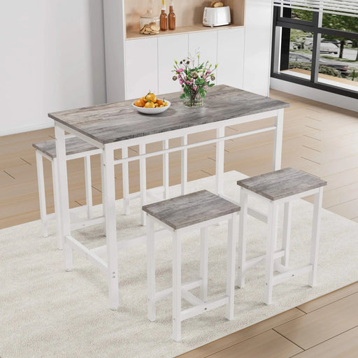 5-piece modern kitchen table with four bar stools Bar table set 5PC,metal frame and MDF, white oak,47.5'' L x 23.7'' W x 35.5'' H. Default -DTYStore