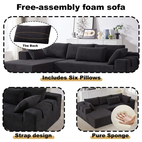 Modern Chenille Upholstered Sectional Sofa Couch Set,Modular 108' L Shaped Sectional Living Room Sofa Set With 6 Pillows,Free Combination Sofa Couch for Living Room,Bedroom(Right Chaise)W834P240010 - Image 21