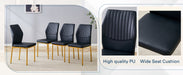 Luxury Simple Chair - Set of 6 BLACK PU Material High Resilience Dining Chair with Metal Gold Leg.The Chair Back Has a Vertical Stripe Design With Smooth And Uniform Lines. - DTYStore