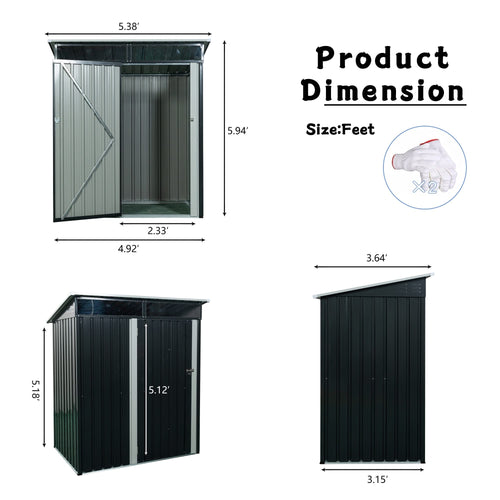 Modern Outdoor Metal Storage Shed with Transparent Plate in Black Iron and Plastic, 5ft x 3ft - Image 9