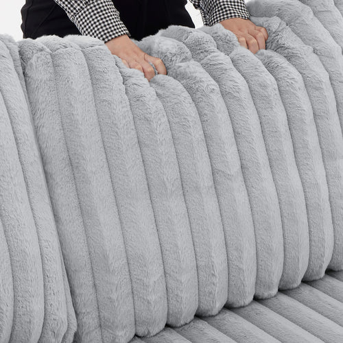 122 Inch Pull Out Couch, Rabbit plush Fabric Sofa Bed with USB Ports & Comfy Upholstered, Oversized U Shape Sectional Sleeper Sofa Bed with Storage Chaise, Grey - Image 10