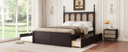Queen Size Rattan Platform Bed With with 2 Big Drawers, T Size Trundle, Espresso - DTYStore