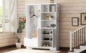 Multi-functional Hall Tree with Storage Shelves Drawers and Cabinet, Elegant Hallway Shoe Cabinet with Bench, Modern Coat Rack with Hooks for Hallway Entryways, White - DTYStore